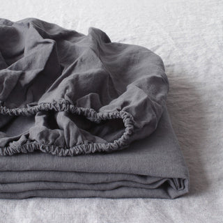 Dark Grey Linen Fitted Sheet - Linen Tales B2B 