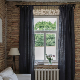 Dark Grey Linen Night Time Tie Top Curtain Set of 2 - Linen Tales 