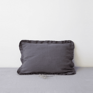 Dark Grey Linen Pillowcase with Frills - Linen Tales B2B 