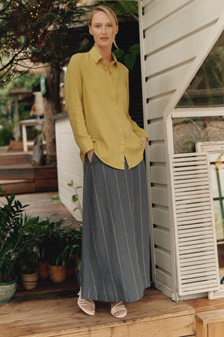 Dark Grey with White Stripe Linen Jasmine Skirt - Linen Tales B2B 