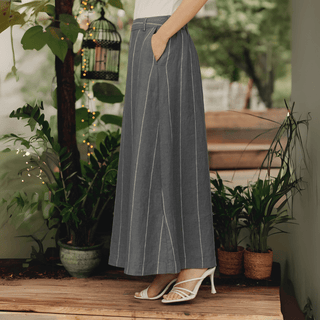 Dark Grey with White Stripe Linen Jasmine Skirt - Linen Tales B2B 