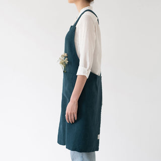 Deep Water Linen Crossback Apron - Linen Tales B2B 