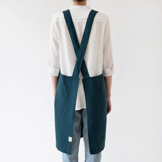 Deep Water Linen Crossback Apron - Linen Tales B2B 3