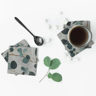 Eucalyptus on Natural Linen Coasters Set of 4 - Linen Tales B2B 