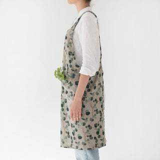 Eucalyptus on Natural Linen Crossback Apron - Linen Tales B2B 