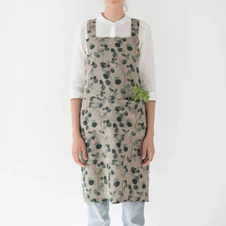 Eucalyptus on Natural Linen Crossback Apron - Linen Tales B2B 