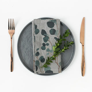 Eucalyptus on Natural Linen Napkins Set of 2 - Linen Tales B2B 
