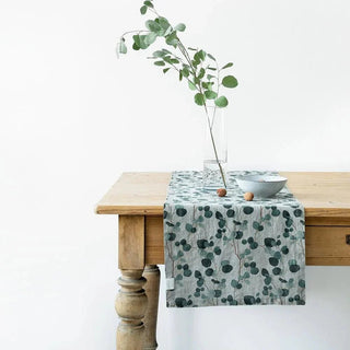 Eucalyptus on Natural Linen Table Runner - Linen Tales B2B 