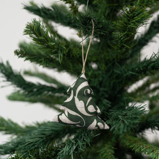 Evergreen Damask Christmas Tree Decorations Set of 4 - Linen Tales USA 6