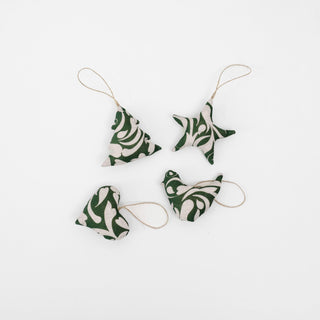 Evergreen Damask Christmas Tree Decorations Set of 4 - Linen Tales Global 1