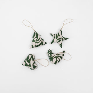 Evergreen Damask Linen Christmas Tree Decorations Set of 4 - Linen Tales USA 1