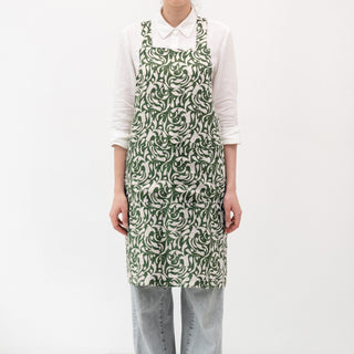 Evergreen Damask Linen Crossback Apron - Linen Tales B2B 
