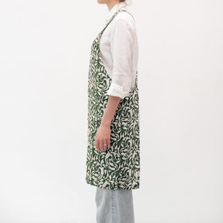 Evergreen Damask Linen Crossback Apron - Linen Tales B2B 