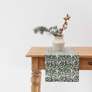 Evergreen Damask Linen Table Runner - Linen Tales B2B 1
