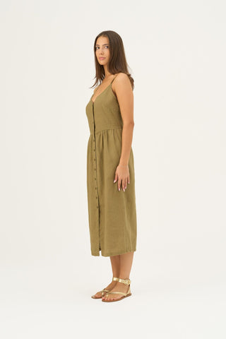 Olive Khaki Linen Camilla Dress 3