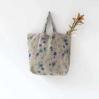 Flowers on Natural Linen Big Bag - Linen Tales B2B 