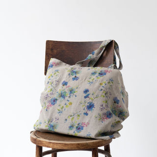 Flowers on Natural Linen Big Bag - Linen Tales B2B 