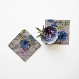 Flowers on Natural Linen Coasters Set of 4 - Linen Tales B2B 