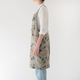 Flowers on Natural Linen Crossback Apron - Linen Tales B2B 