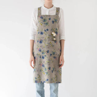 Flowers on Natural Linen Crossback Apron - Linen Tales B2B 