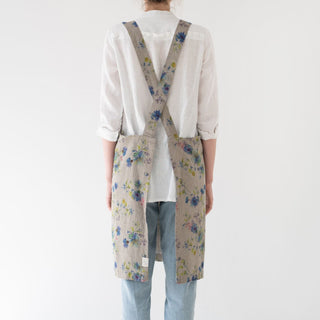 Flowers on Natural Linen Crossback Apron - Linen Tales B2B 3