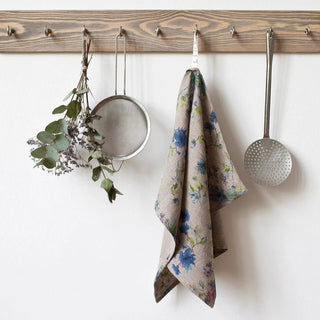 Flowers on Natural Linen Kitchen Towel - Linen Tales B2B 