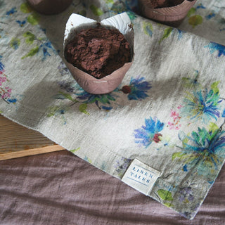 Flowers on Natural Linen Napkins Set of 2 - Linen Tales B2B 