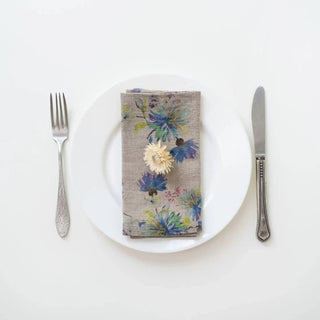 Flowers on Natural Linen Napkins Set of 2 - Linen Tales B2B 