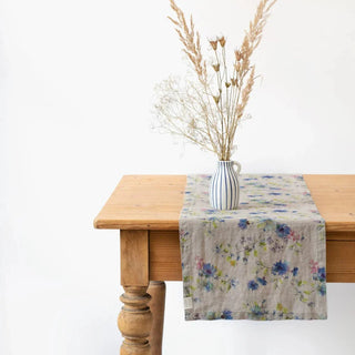 Flowers on Natural Linen Table Runner - Linen Tales B2B 