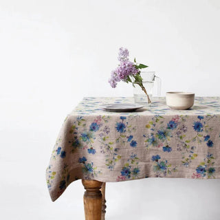 Flowers on Natural Linen Tablecloth - Linen Tales B2B 
