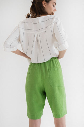 Foliage Green Linen Cumin Shorts - Linen Tales B2B 