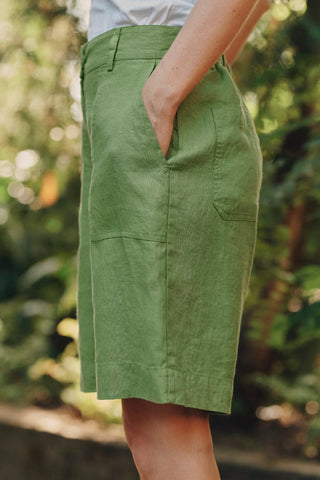 Foliage Green Linen Etude Shorts - Linen Tales B2B 