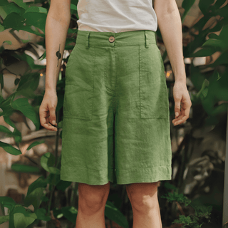 Foliage Green Linen Etude Shorts - Linen Tales B2B 