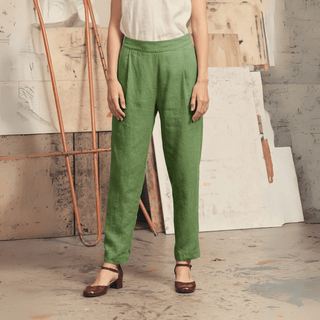 Foliage Green Linen Gladiolus Pants - Linen Tales 