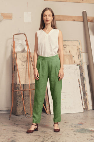 Foliage Green Linen Gladiolus Pants - Linen Tales 
