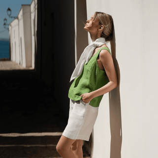 Foliage Green Linen Polka Top - Linen Tales B2B 