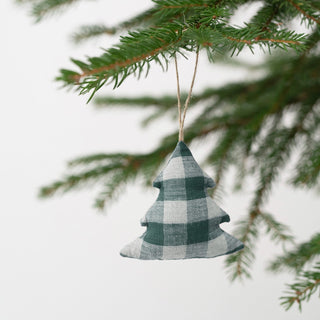 Forest Green Gingham Christmas Tree Decorations Set of 4 - Linen Tales USA 4