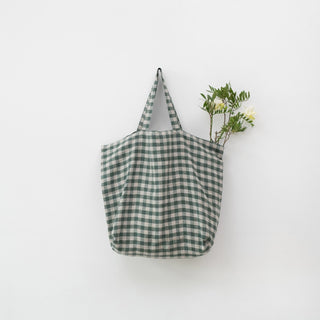 Forest Green Gingham Linen Big Bag - Linen Tales B2B 