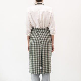 Forest Green Gingham Linen Chef Apron - Linen Tales B2B 3