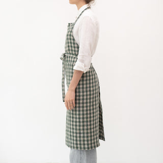 Forest Green Gingham Linen Chef Apron - Linen Tales B2B 