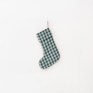 Forest Green Gingham Linen Christmas Stocking - Linen Tales USA 4