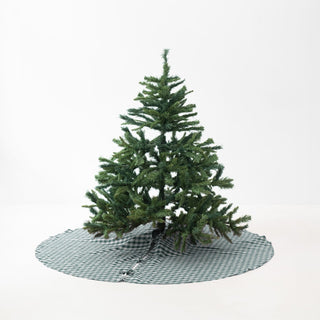 Forest Green Gingham Linen Christmas Tree Skirt - Linen Tales B2B 