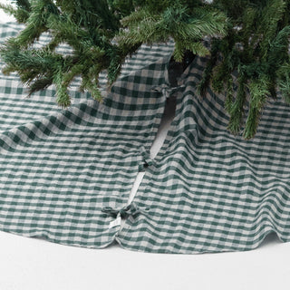 Forest Green Gingham Linen Christmas Tree Skirt - Linen Tales USA 6