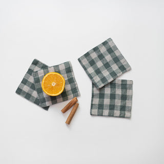 Forest Green Gingham Linen Coasters Set of 4 - Linen Tales B2B 