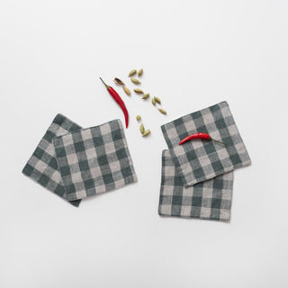 Forest Green Gingham Linen Coasters Set of 4 - Linen Tales B2B 
