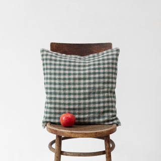 Forest Green Gingham Linen Cushion Cover - Linen Tales B2B 