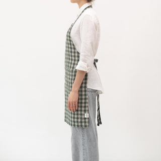 Forest Green Gingham Linen Daily Apron - Linen Tales B2B 