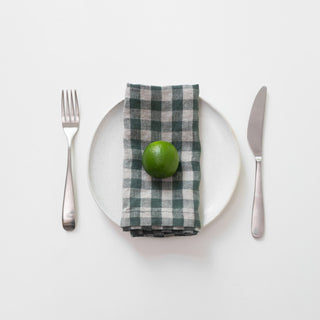 Forest Green Gingham Linen Napkins Set of 2 - Linen Tales B2B 