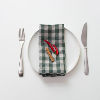 Forest Green Gingham Linen Napkins Set of 2 - Linen Tales B2B 