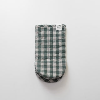 Forest Green Gingham Linen Oven Mitt - Linen Tales B2B 
